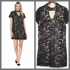 Blue Pepper Mock Neck Cutout Lace Dress